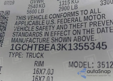 2019 Chevrolet Colorado Wt z USA, uszkodzony, nr VIN 1GCHTBEA3K1355345